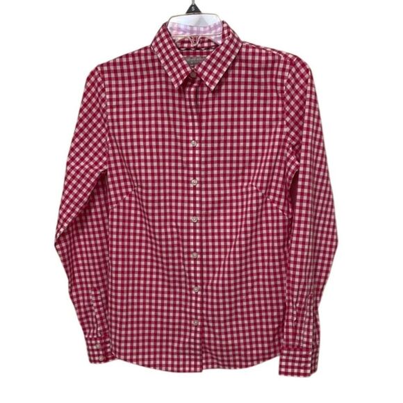 Banana Republic Pink Gingham Non-Iron Fitted Button Up Shirt Womens Size 6 - Picture 1 of 10